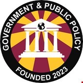 Government & Public Policy Club logo - white lettering, white courthouse, maroon and gold background 